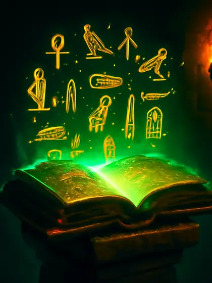 Oplichtend Egyptisch spreukenboek in een fakkelverlicht graf, Book of Dead bij Betninja